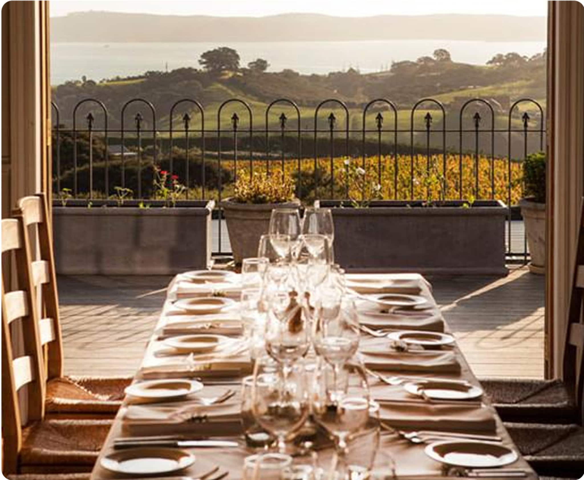 Heli-dining experience with helicopter and vineyard setting