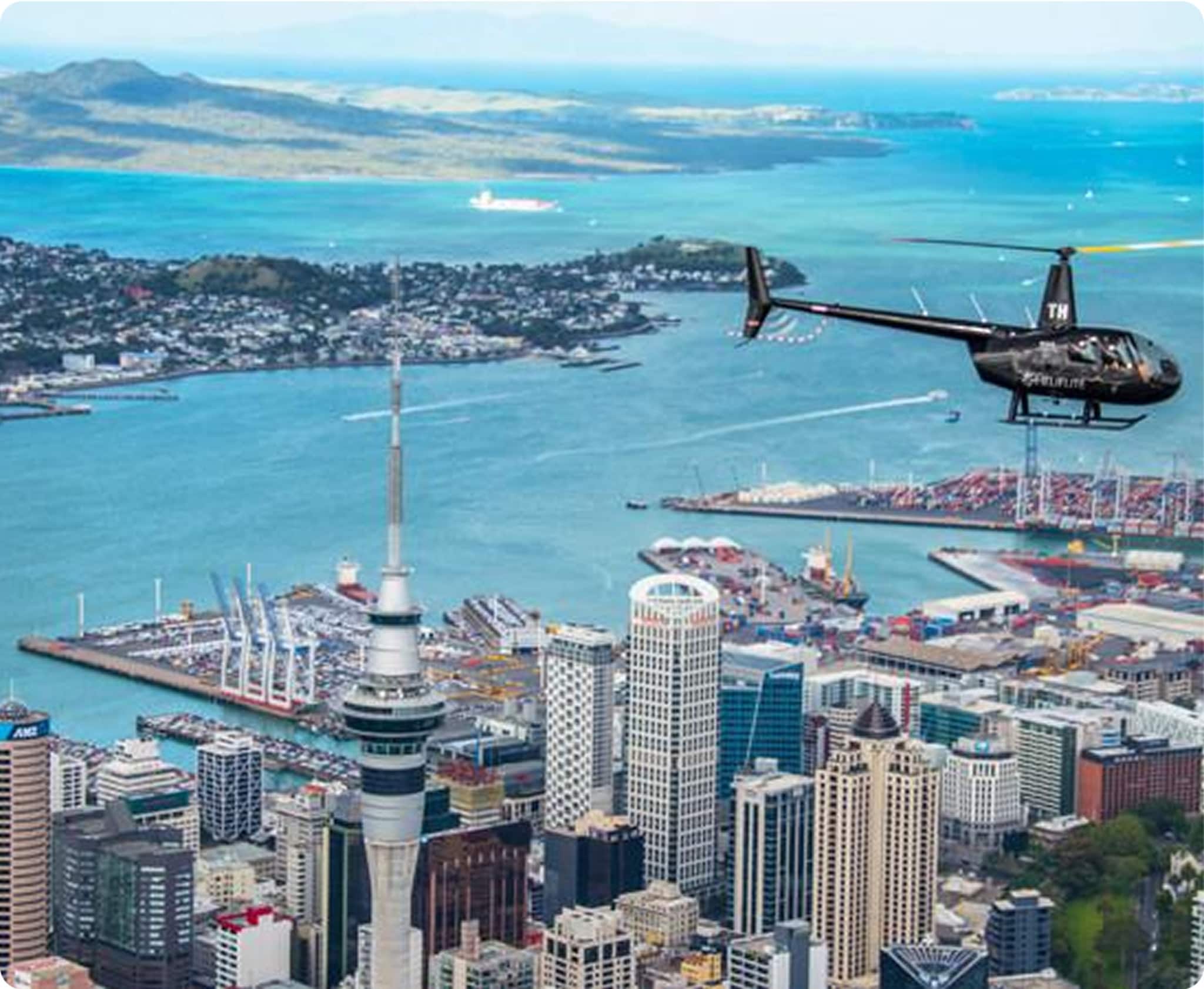 Auckland helicopter scenic flight over the harbour